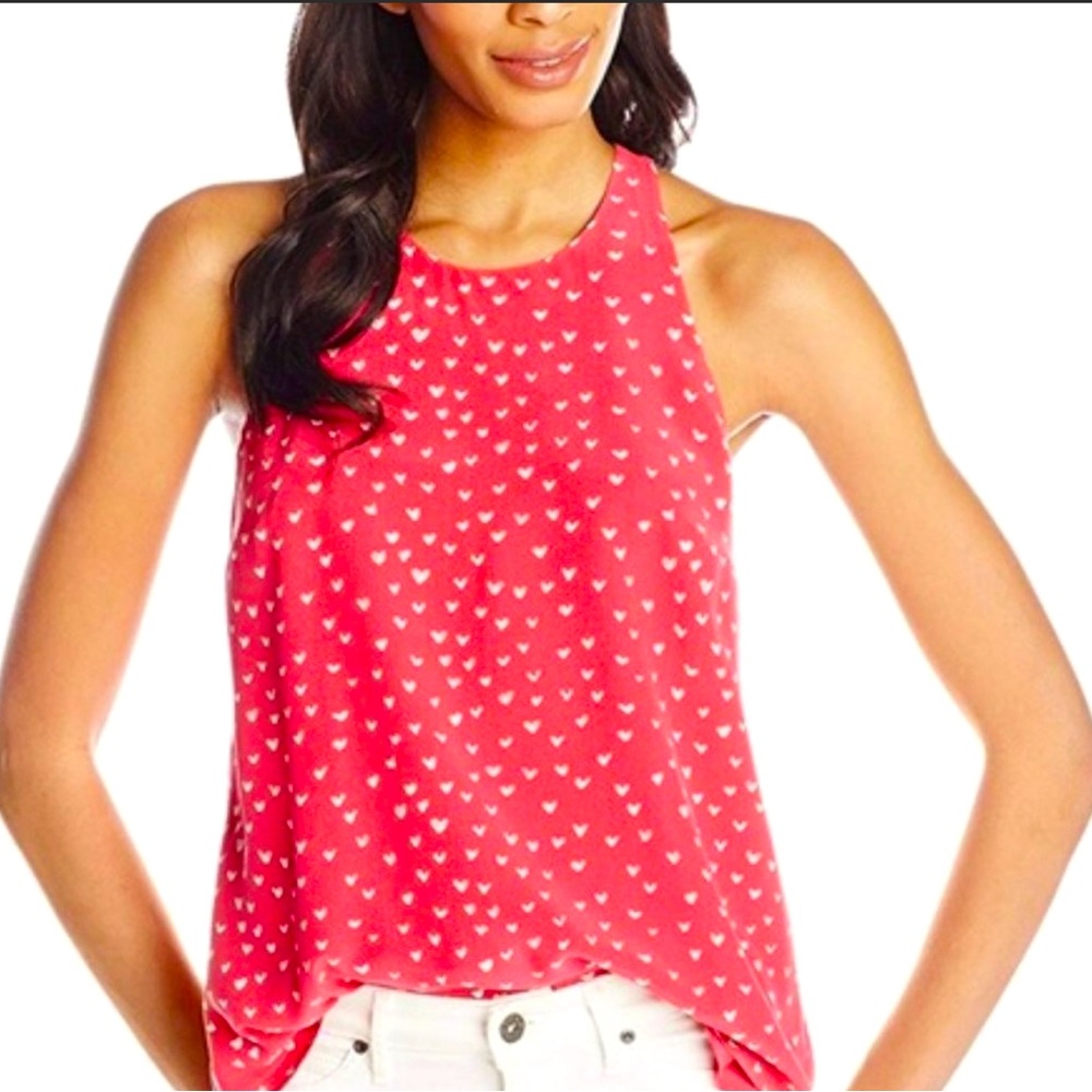 Joie Brighton silk tank red with white hearts size XS